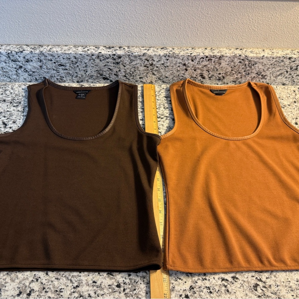 Moda International Leather Trim Tank Tops - Brown and Caramel